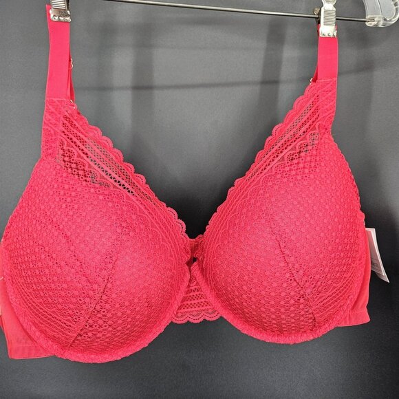 Auden Other - Auden Bra Womens 44DD Red Lace Push Up Comfort Wire Plunge Plus Size Underwire
